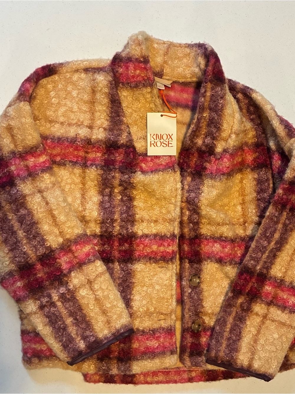 Knox Rose Cream Plaid Bouclé Jacket with Pink & Purple Accents